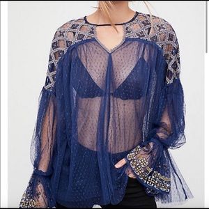 Free people mesh blue top